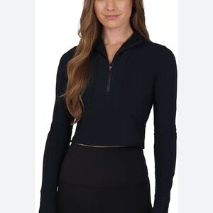 90 Degree By Reflex Black Cropped Half-Zip Hoodie SMALL